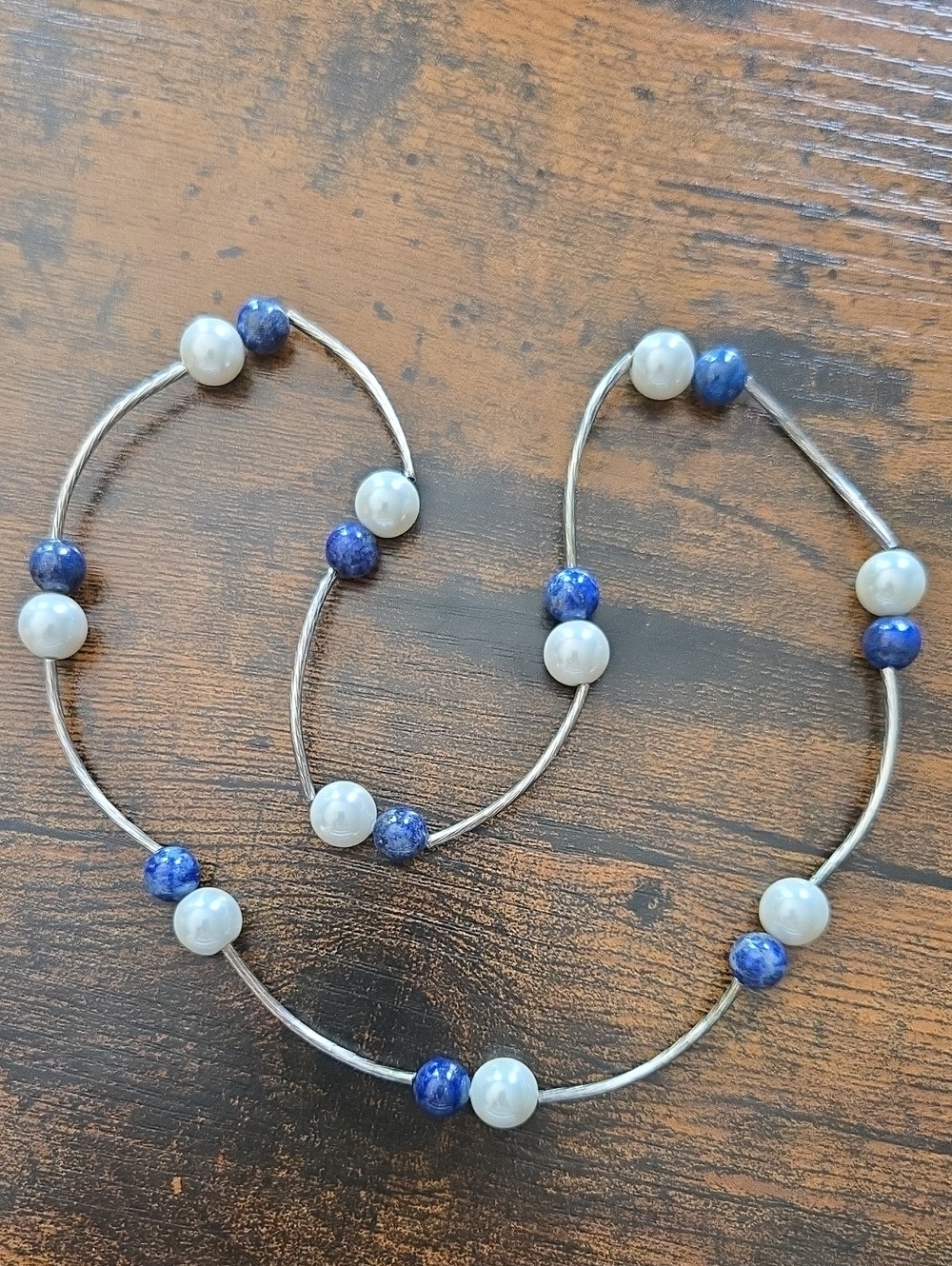Pearl and Lapis Beaded Sterling Necklace